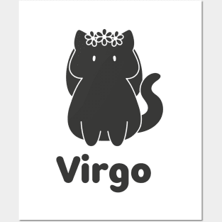 Virgo Cat Zodiac Sign with Text (Black and White) Posters and Art